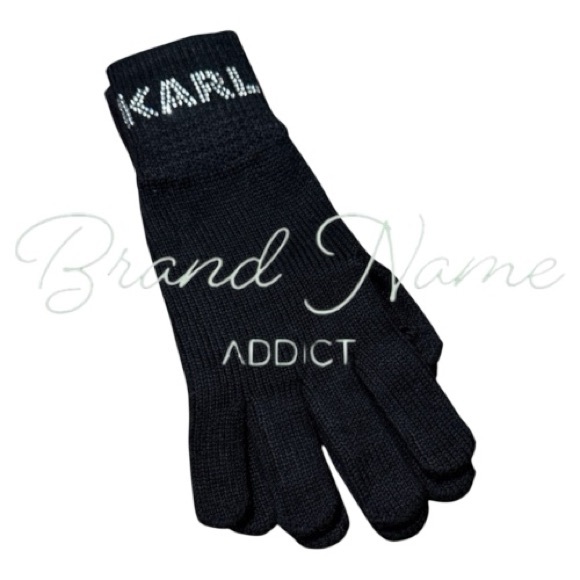 Karl Lagerfeld Accessories - Karl Lagerfeld Black Knit Gloves with Crystal Logo